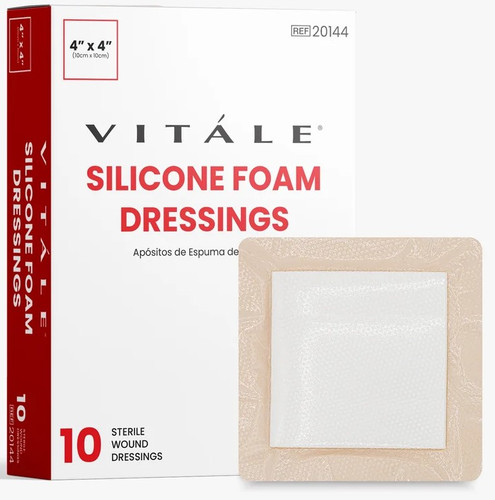 Vitale Silicone Foam Dressing 4x4 single – gentle adhesive wound dressing for moderate to heavy exudate