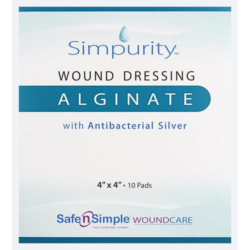Safe N' Simple Simpurity Silver Alginate Wound Dressing in sterile packaging