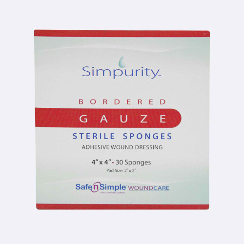 Safe n Simple Simpurity bordered gauze dressing 4x4 in sterile packaging