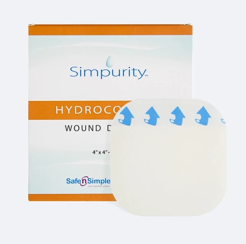 Individually wrapped Safe N' Simple hydrocolloid dressing for wound care