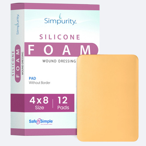 Safe N Simple 4x8 no border silicone foam wound dressing packaging