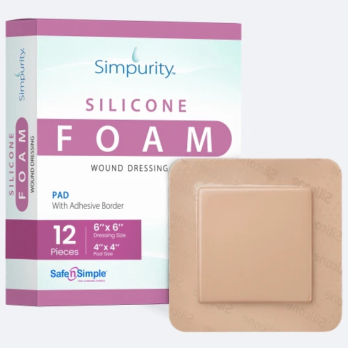 Safe N Simple 6x6 silicone foam dressing with border packaging