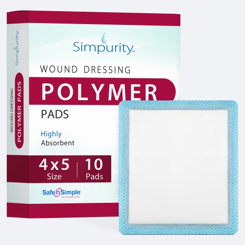 Safe n' Simple 4x5 highly absorbent polymer wound dressing packaging