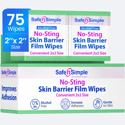 Safe N Simple No-Sting Skin Barrier Film Wipes 2x2 packaging
