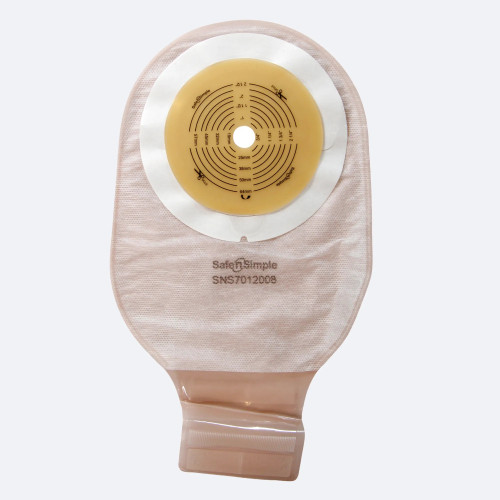 Safe N Simple 12" One-Piece Drainable Ostomy Pouch Beige Extended Wear packaging