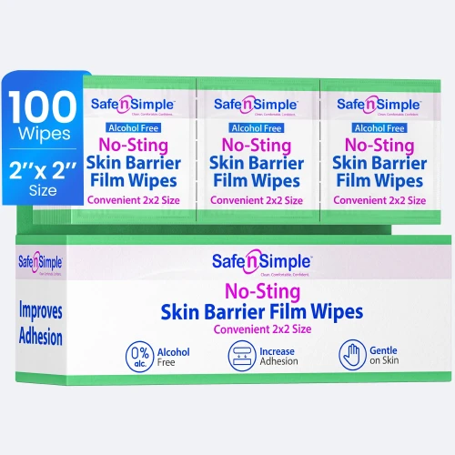 Safe N Simple No-Sting Skin Barrier Film Wipes 2x2 packaging
