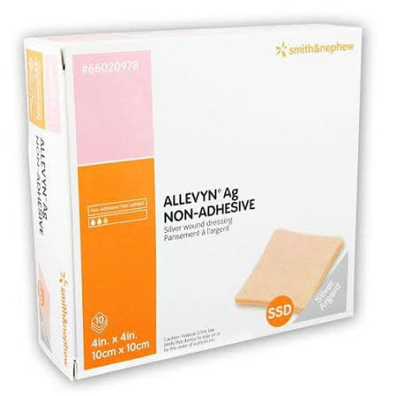 Smith & Nephew Allevyn Ag Non-Adhesive Dressing 4" x 4" packaging