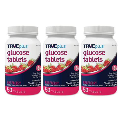 TRUEplus Glucose Tablets 15g Raspberry 50ct - 3 Pack