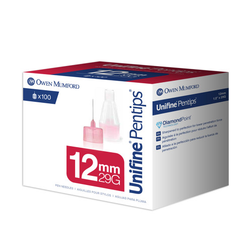 Owen Mumford Unifine Pentips Pen Needles 12mm x 29g 100 Count