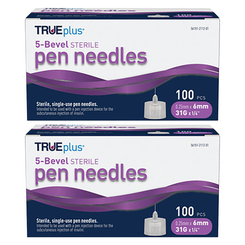 TRUEplus 5-Bevel Sterile, Single-Use Pen Needles, 31g, 6mm (1/4 inch) - 2  Pack TRUEplus 5-Bevel Sterile, Single-Use Pen Needles, 31g, 6mm (1/4 inch) - 2  Pack
