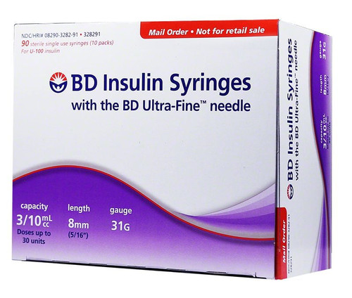 BD Embecta Ultra Fine U-100 Insulin Syringes 30G 3/10cc 1/2" X 12.7 MM- BX 90 BD Embecta Ultra Fine U-100 Insulin Syringes 30G 3/10cc 1/2" X 12.7 MM- BX 90