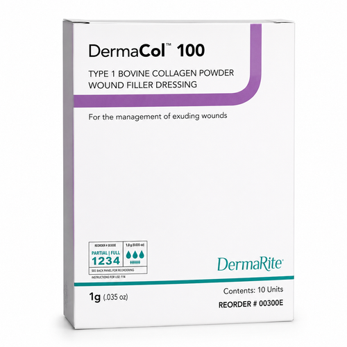 Dermacol 100 Type 1 Bovine Collagen Powder Wound Filler Dressing, 1 Gram [ 10 Pack ]