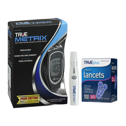 True Metrix Blood Glucose Meter, Lancet 100 ct & Lancing Device