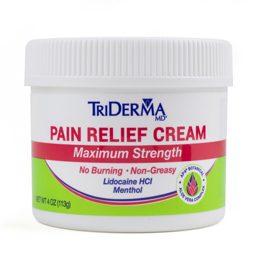 TriDerma Pain Relief Cream 4 oz jar – maximum strength formula with Lidocaine, Arnica and AP4 Aloe for arthritis and muscle pain