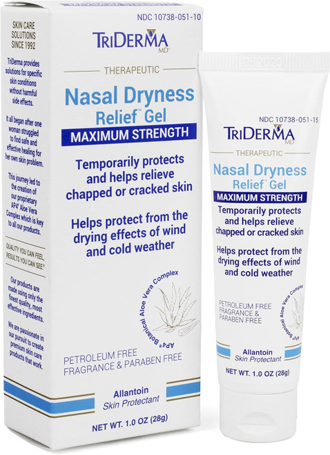 TriDerma Nasal Dryness Relief Gel 1 oz tube – maximum strength formula with AP4 Aloe and Allantoin for CPAP and oxygen users