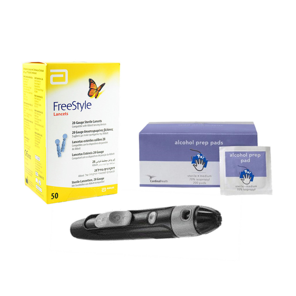 Abbott FreeStyle Lancing  Device (+) freestyle Lancets 100 Ct & Alcohol Swab For Glucose Care