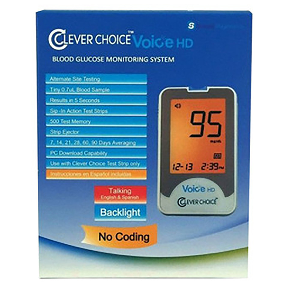 Clever Choice Voice HD Meter [+] Pharmacist Choice 200 Test Strips, Lancing Device & Lancets For Glucose Care