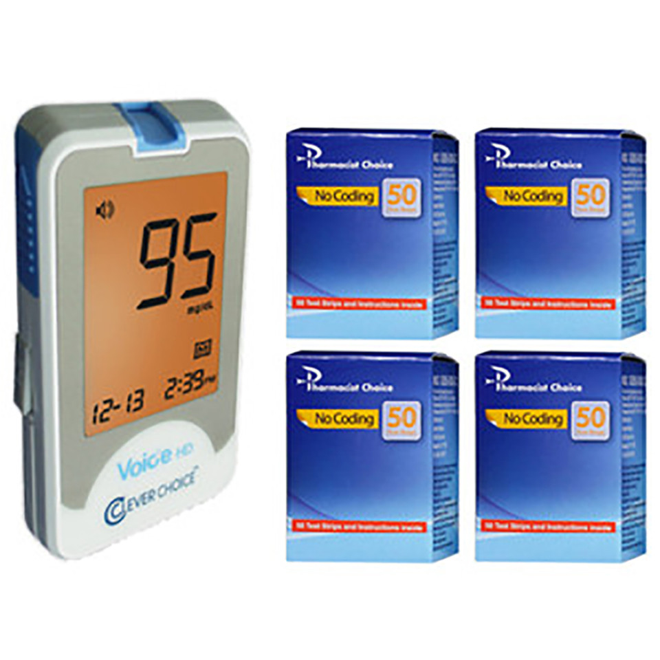 Clever Choice Voice Meter [+] Pharmacist Choice 200 Test Strips For Glucose Care