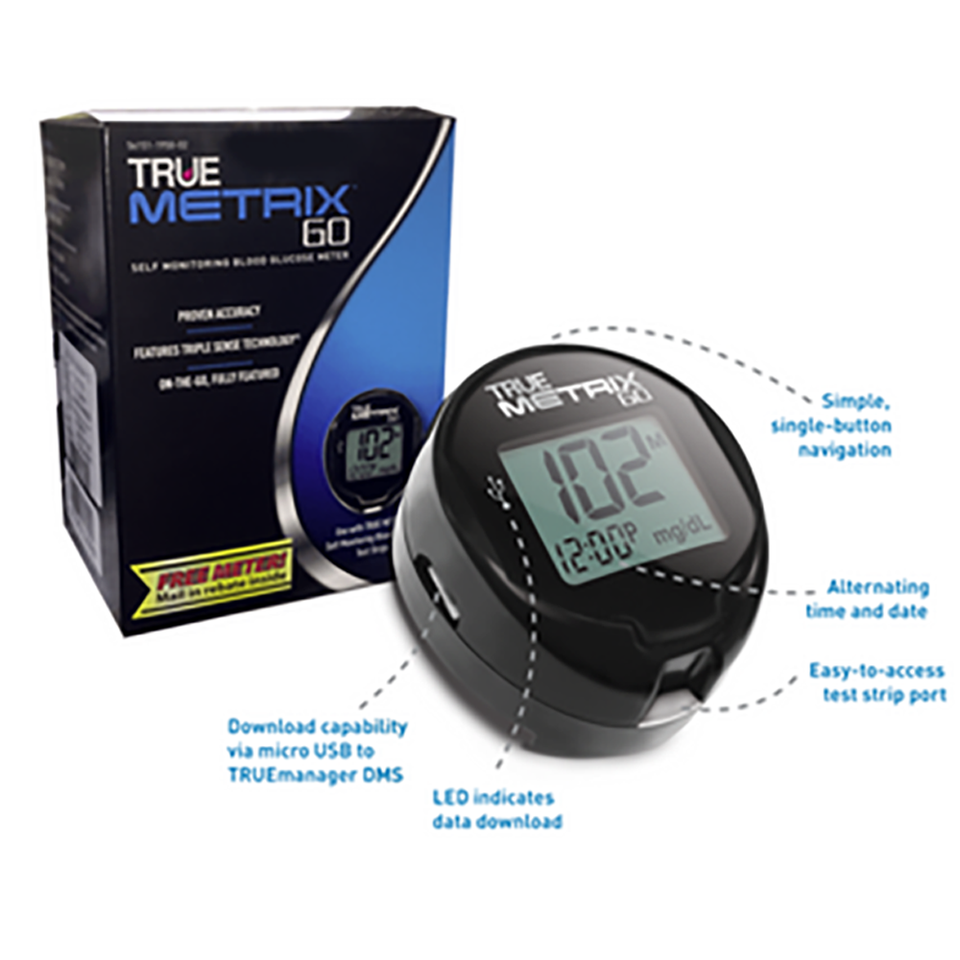 TRUE Metrix GO Blood Glucose Meter kit Plus Metrix 50 Test Strips