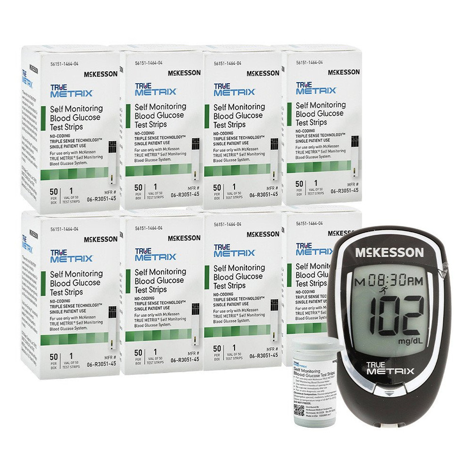 McKesson True Metrix Blood 400 Test Strips 8 Pack with Meter