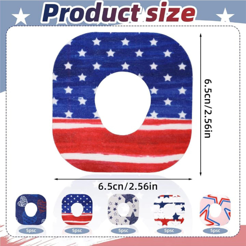 Overt Dexcom CGM Patch -Patriotic Design/Stars and Stripes [ 5 Pack ] For G7 and Stelo
