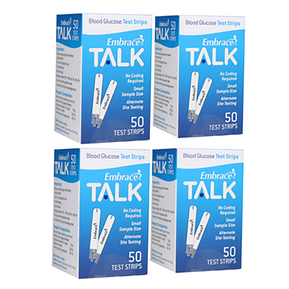 Embrace Blood Glucose Meter & Test Strips Bundle - 200 Test Strips, Talking Monitor