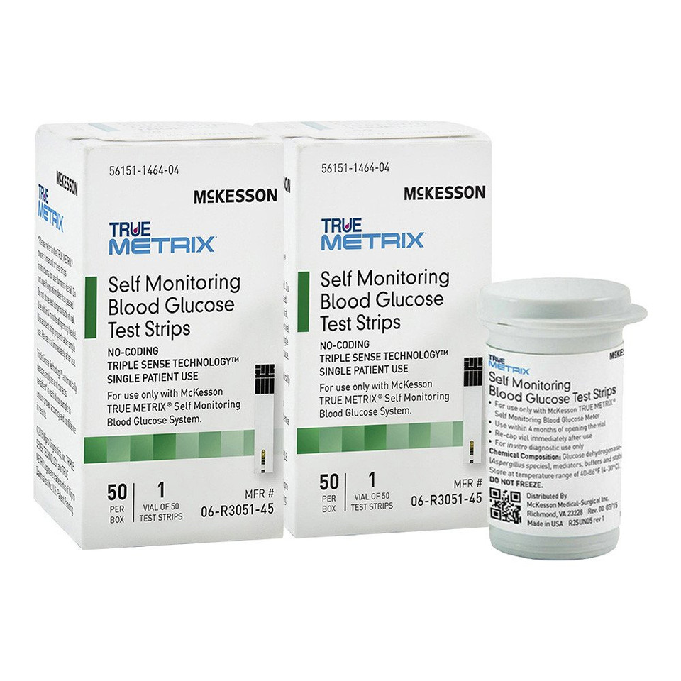 True Metrix Blood Glucose Test Strips box of 100 by McKesson