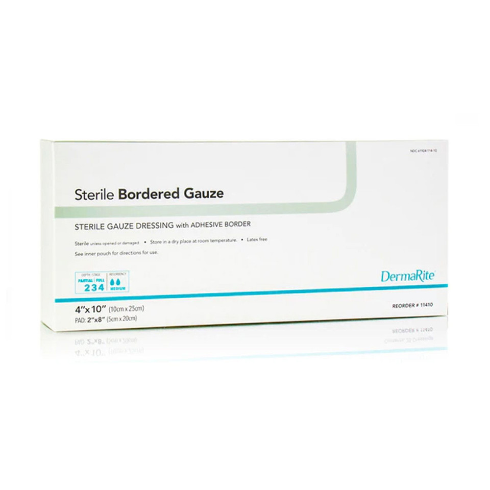 DermaRite Sterile Gauze  With Adhesive Border, 4" X 10" [Single Dressing]