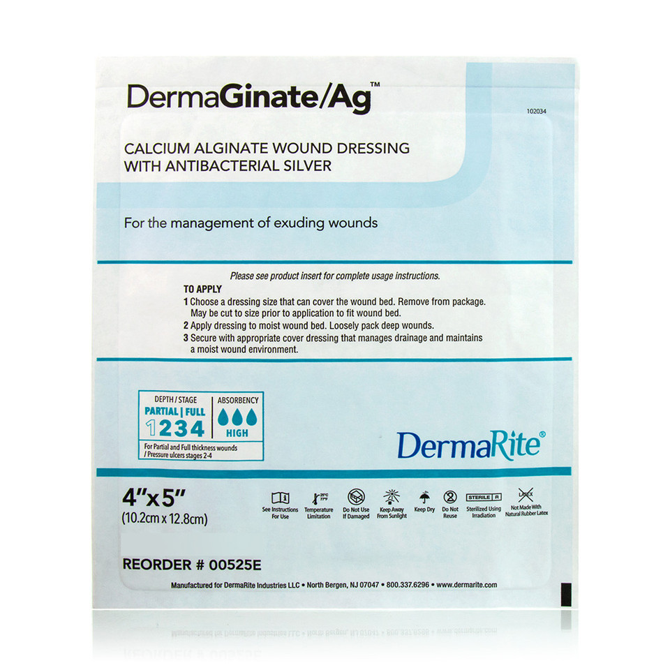 Dermaginate Ag Alginate Wound Dressing With Antibacterial Silver, 4" X 5"