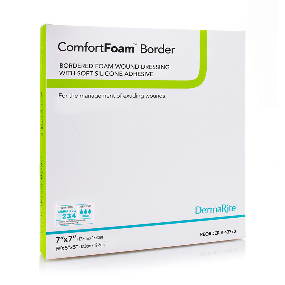 Comfortfoam Border Foam Wound Dressing With Soft Silicone Adhesive, 7" X 7" [ 5 Pack ]