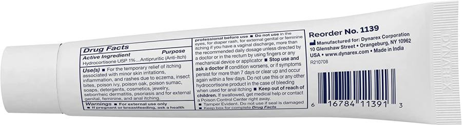 Dynarex 1% Hydrocortisone Cream, 8/9g DX1139-1