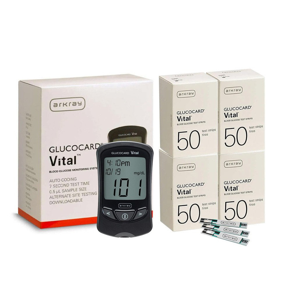 Arkray Glucocard Vital Meter with Vital 200 Test Strips