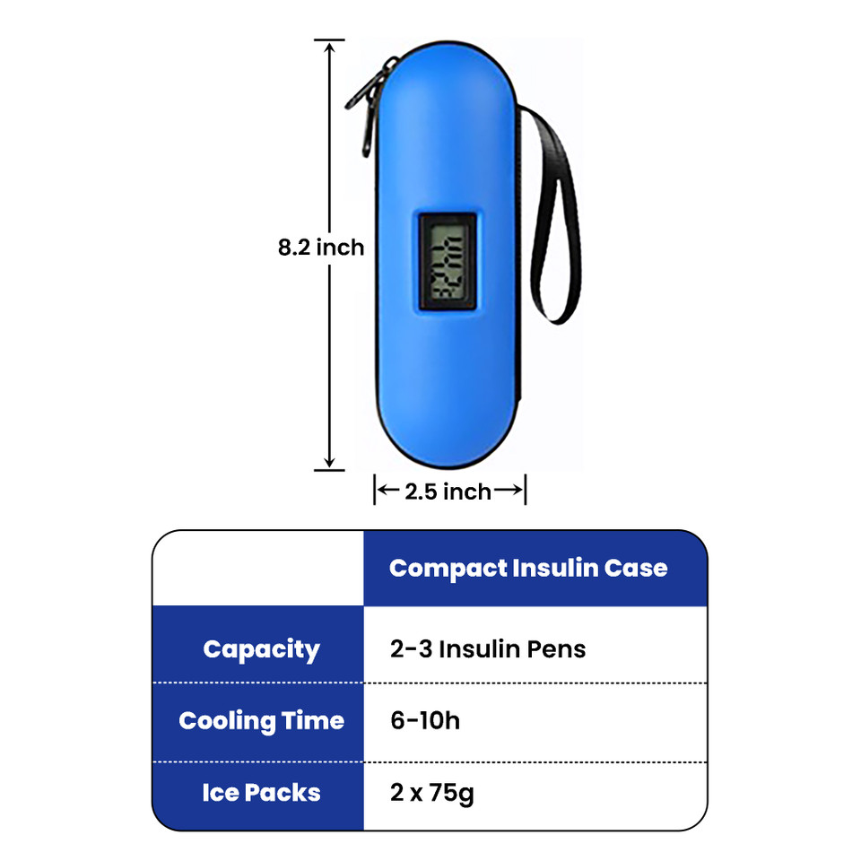 Overt cooler for Glucose Insulin Supplies with digital temperature, gel pack included - Capsule design
