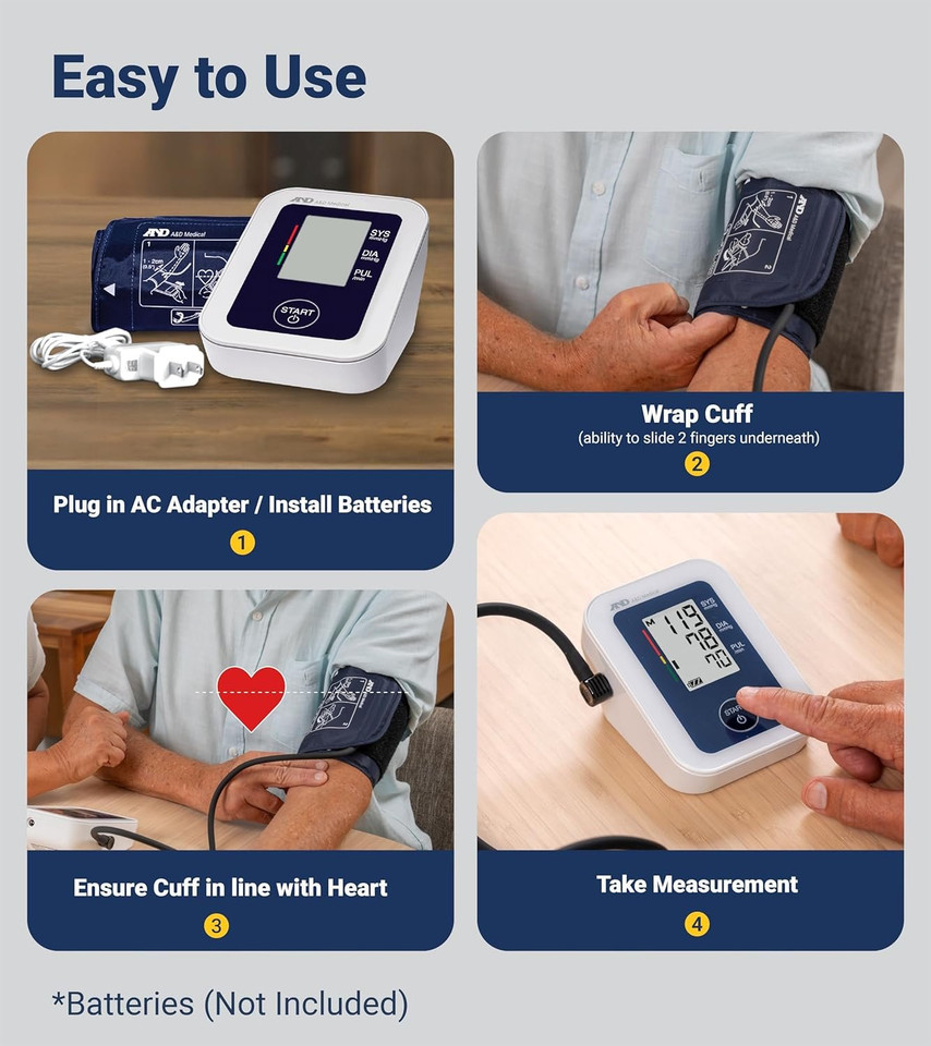 A & D Cuff Blood Pressure Monitor With AC Adaptor 6.3" - 9.4" Small Cuff