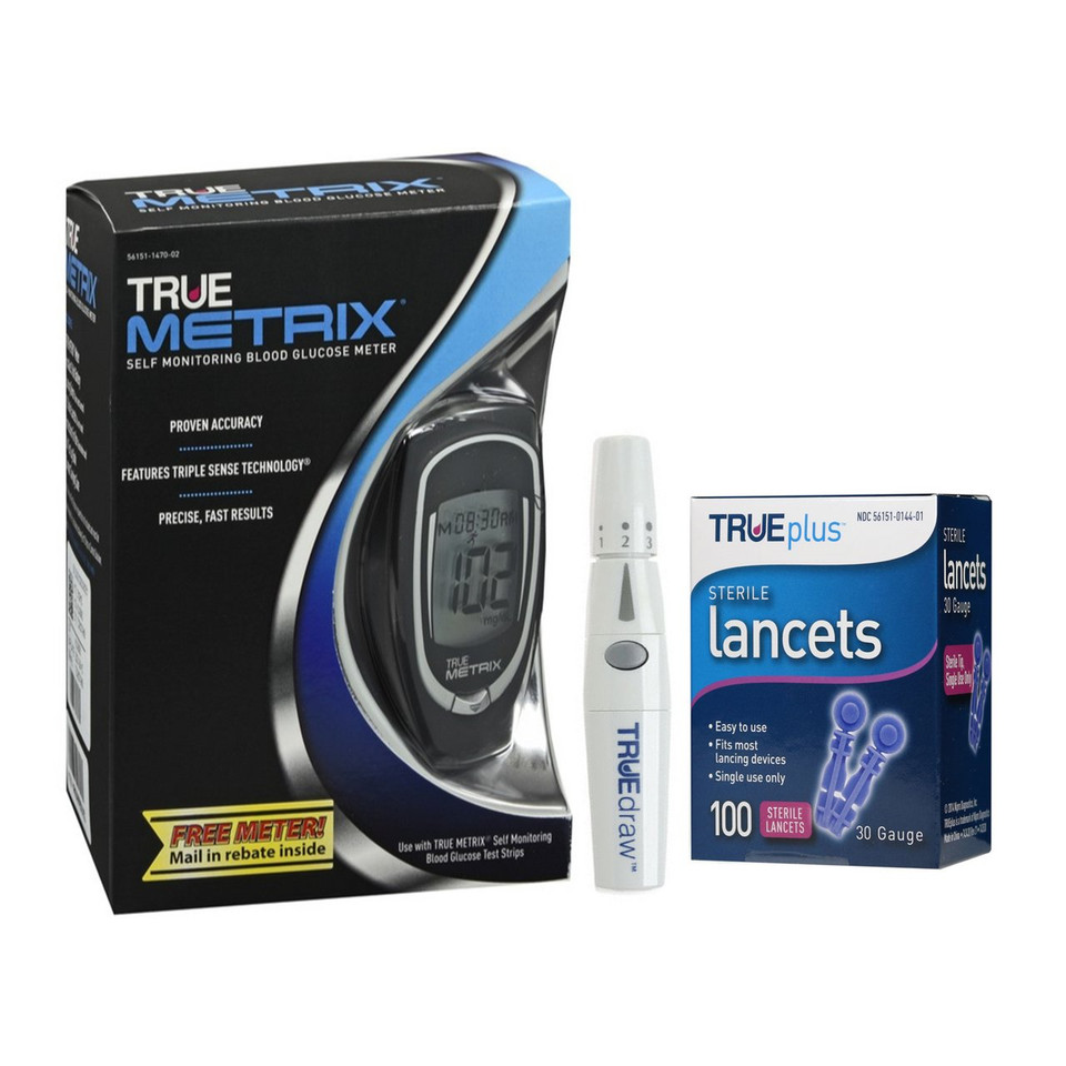McKesson True Metrix Blood Glucose Meter, Lancet 100 ct & Lancing Device