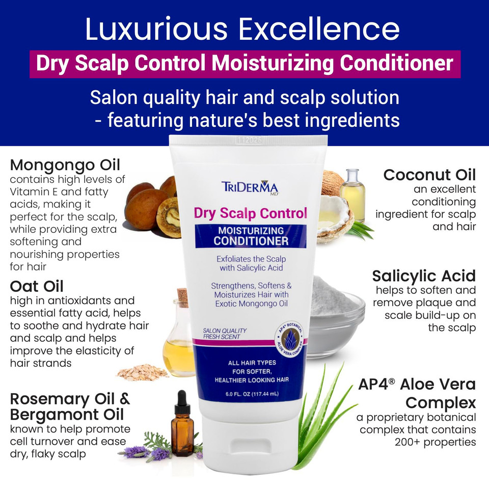 TriDerma dry scalp conditioner being applied to hair – soothes scalp while conditioning for soft, manageable hair