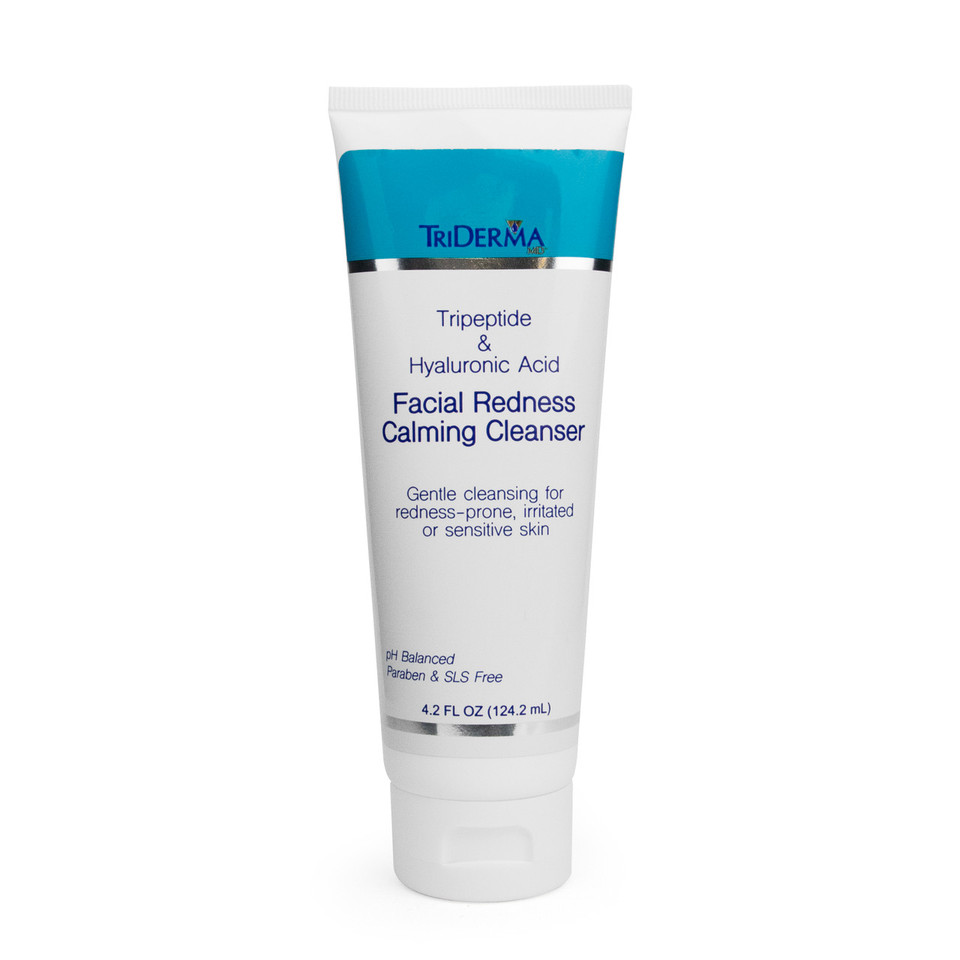 TriDerma Facial Redness Calming Cleanser tube front view – gentle face wash for sensitive skin with AP4 Aloe Vera