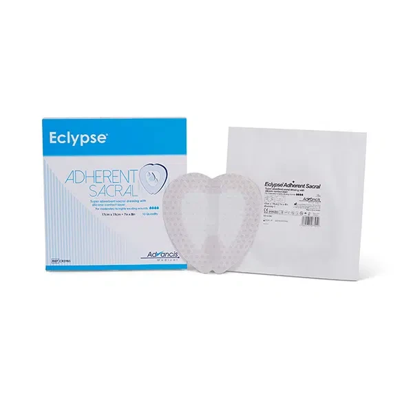 MEDI USA Eclypse Adherent Sacral super absorbent dressing 6.5 x 7.5 inches on white background