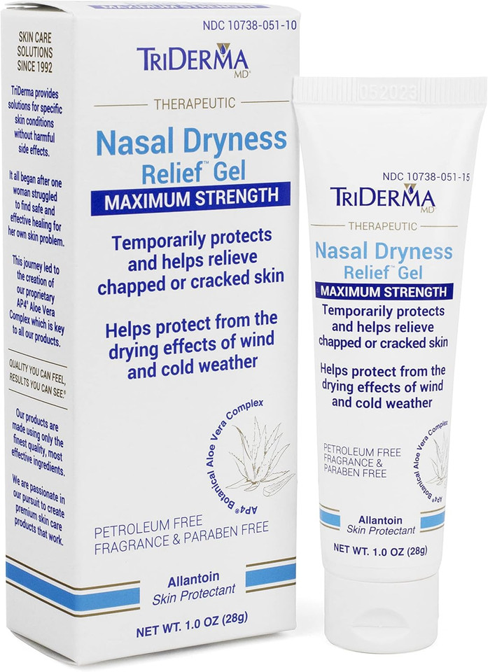 TriDerma Nasal Dryness Relief Gel 1 oz tube – maximum strength formula with AP4 Aloe and Allantoin for CPAP and oxygen users