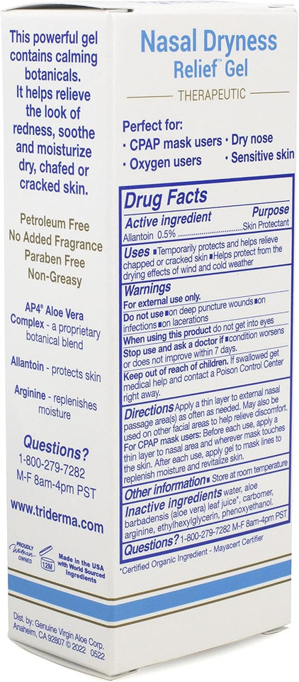 TriDerma nasal gel being applied with finger – gentle formula for sensitive skin, safe for daily use