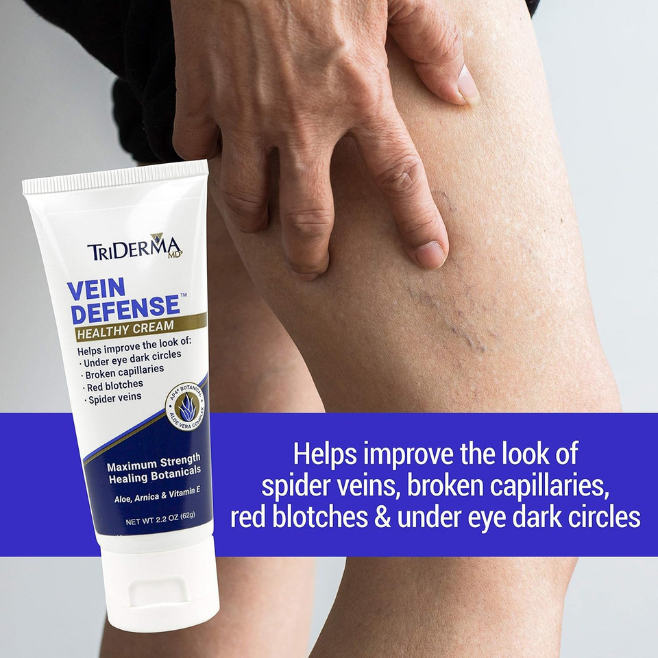 TriDerma Vein Defense Healthy Cream jar front view – fragrance-free, paraben-free formula for face and body