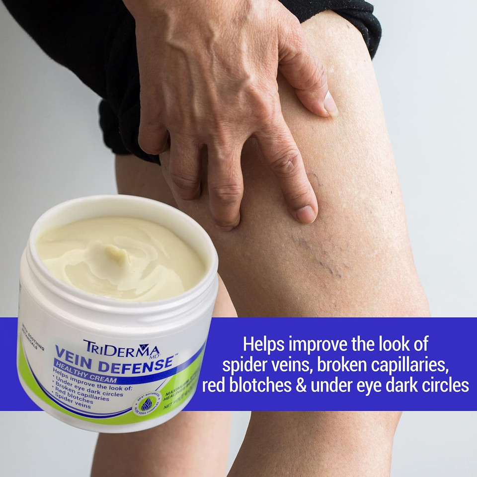 TriDerma Vein Defense Healthy Cream jar front view – fragrance-free, paraben-free cream for under-eye circles and broken capillaries