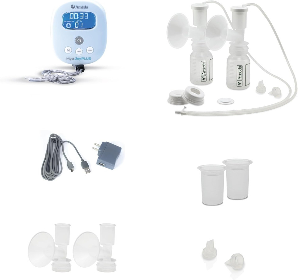 Complete breast pump essential kit including motor unit, HygieniKit, flanges, bottles, and tubing