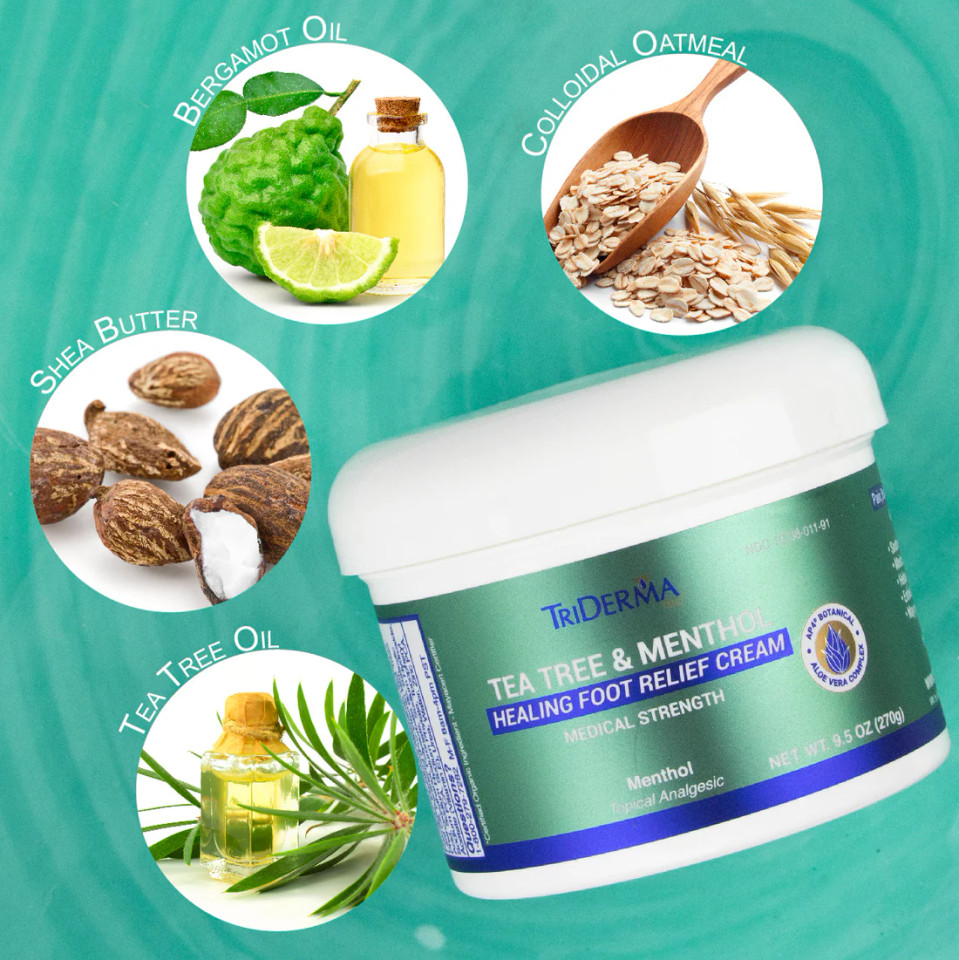TriDerma Tea Tree & Menthol Healing Foot Relief Cream 9.5Oz Jar