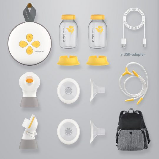 USB-C charging cable and power adapter for faster charging and six sessions of cord-free pumping