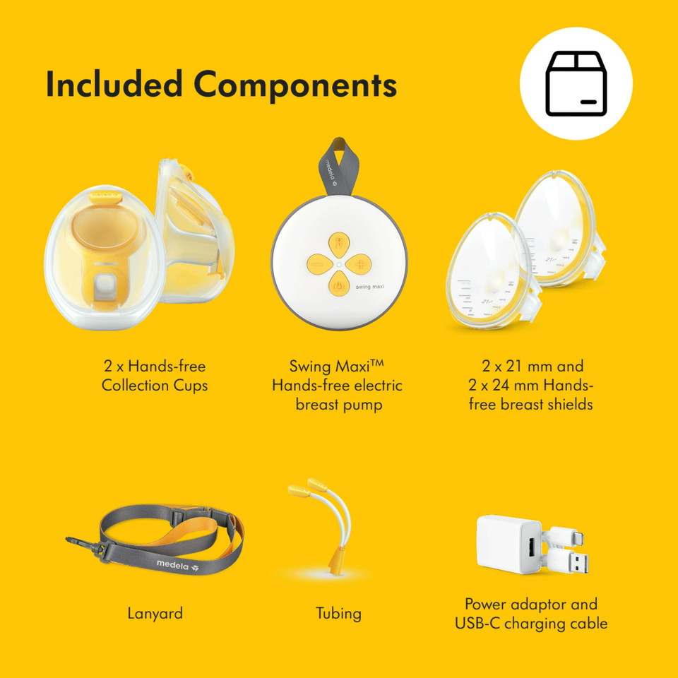 Complete hands-free pumping setup with tubing, collection cups, and pump unit for on-the-go use