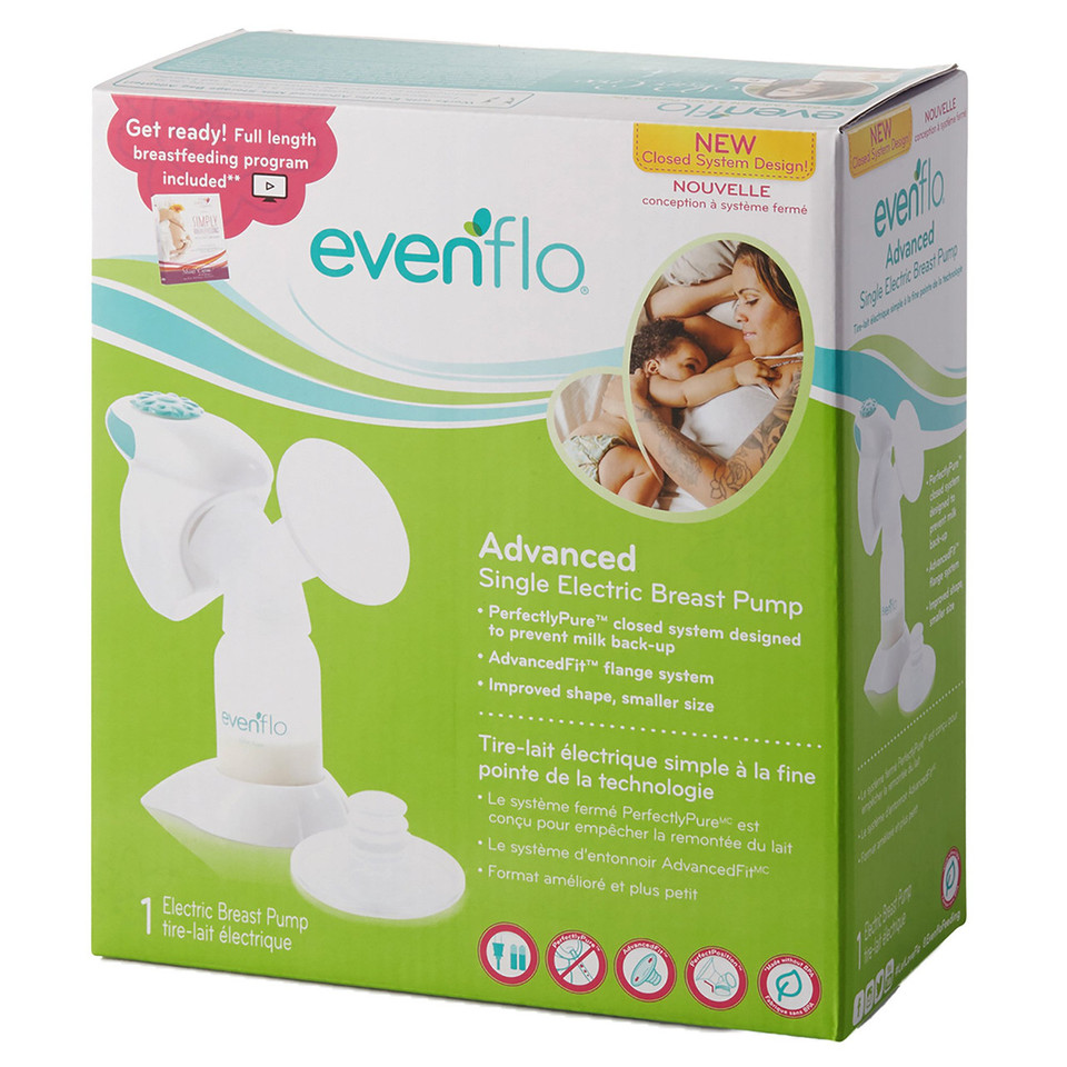 Evenflo Advanced single electric breast pump with compact lightweight design on white background