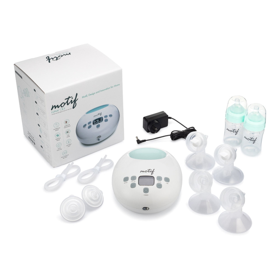 Motif Luna double electric breast pump with closed system and night light on white background