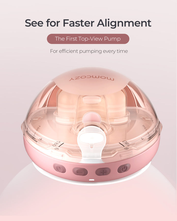 Side view of Momcozy Air 1 showing ultra-slim 2.4 inch profile compared to conventional pump