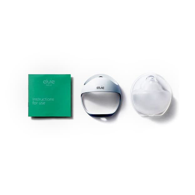 Elvie Curve fitting discreetly inside bra for hands-free manual pumping